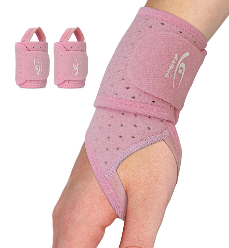 HiRui Wrist Wraps 2-Pack, Adjustable Breathable Wrist Support Brace for Men & Women â€“ Pain Relief for Carpal Tunnel Syndrome, Tendonitis, Arthritis, Sports, Workouts â€“ Fits Left & Right Hand (Pink) - Image 1