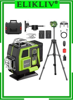 اليكليڤ اليكليف 4D مستوى الليزر 360 درجة ذاتية التسطيح مع حامل ثلاثي القوائم ، 4*360 درجة ليزر متقاطع لبلاط الأرضيات المجدد لمشاريع البناء ، مع بطاريتين ، تحكم عن بعد قابل للتعديل في السطوع  - Image 1