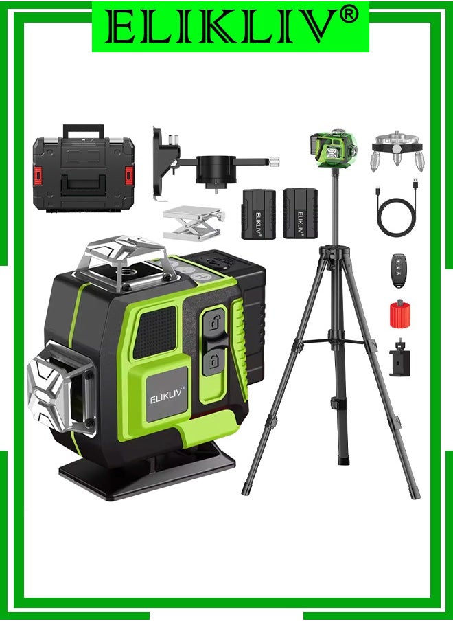 اليكليڤ - اليكليف 4D مستوى الليزر 360 درجة ذاتية التسطيح مع حامل ثلاثي القوائم ، 4*360 درجة ليزر متقاطع لبلاط الأرضيات المجدد لمشاريع البناء ، مع بطاريتين ، تحكم عن بعد قابل للتعديل في السطوع - Image 1