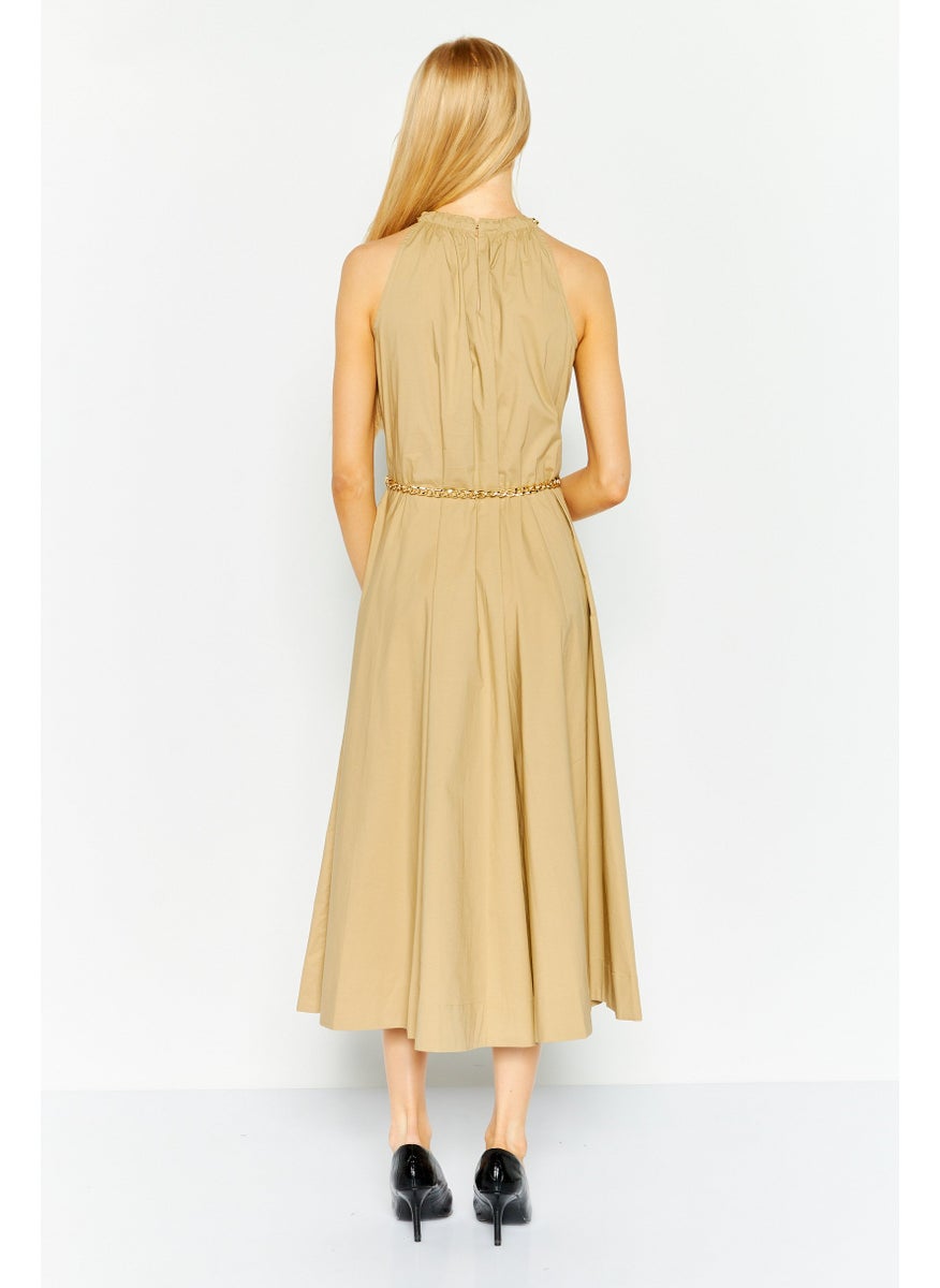 Michael Kors Women Solid Chain Midi Dress, Light Khaki  - Image 4