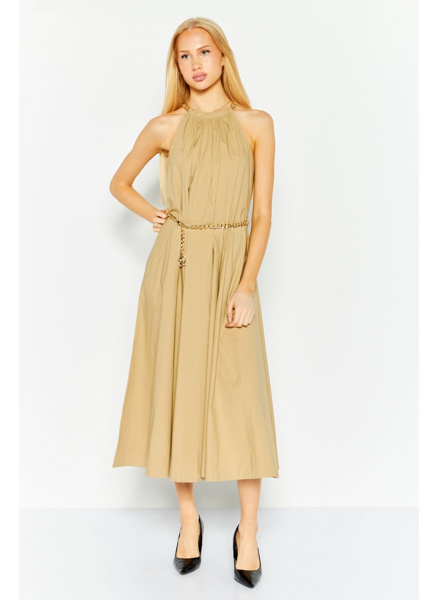 Michael Kors Women Solid Chain Midi Dress, Light Khaki  - Image 1