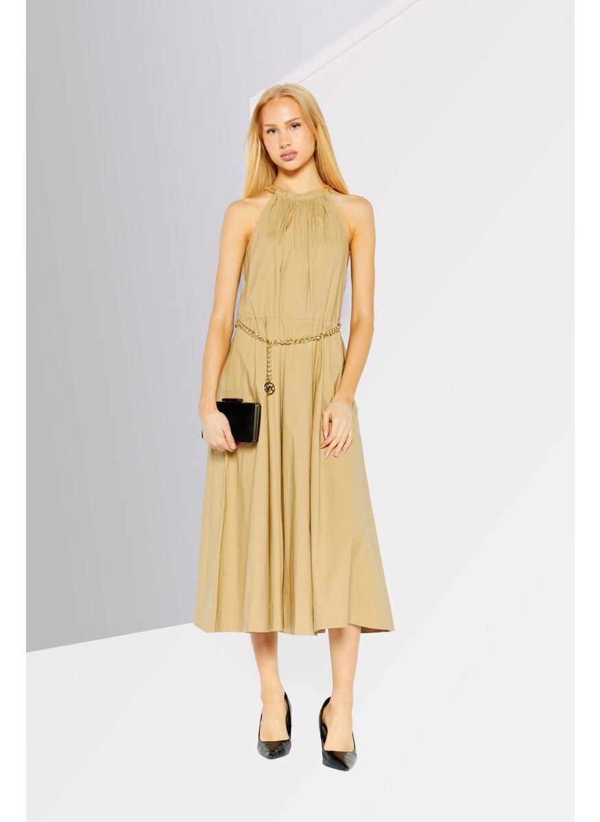 Michael Kors Women Solid Chain Midi Dress, Light Khaki  - Image 2