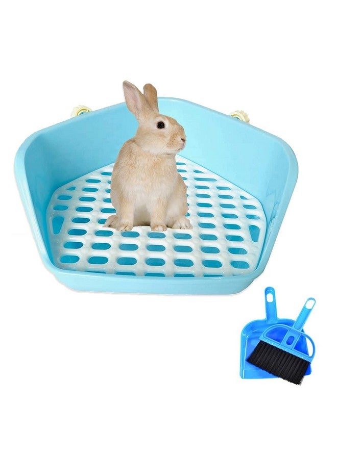 كاثسون صندوق فضلات الأرانب من كاثسون، قفص مرحاض للحيوانات الأليفة، ركن تدريب على استخدام المرحاض مع منظف قفص الحيوانات الصغيرة، فرشاة مكنسة، مجرفة للأرنب والشنشيلة وخنزير غينيا والنمس (أزرق) - Image 1