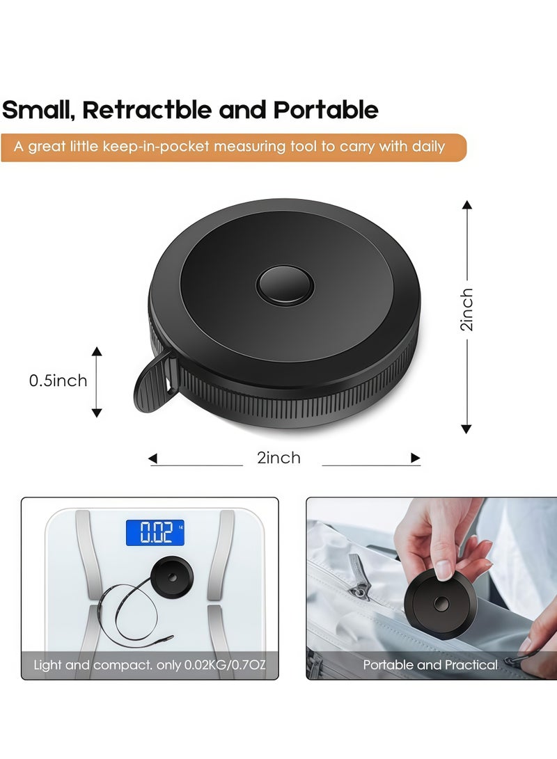 شريط قياس مزدوج، عبوة من قطعتين، لقياس وزن الجسم، مناسب للخياطة، والتطريز، والحياكة، والفينيل، والأعمال اليدوية المنزلية. طوله 60 بوصة، ناعم، وردي أنيق، وأسود قابل للسحب، بمقياسين مزدوجين. - Image 4