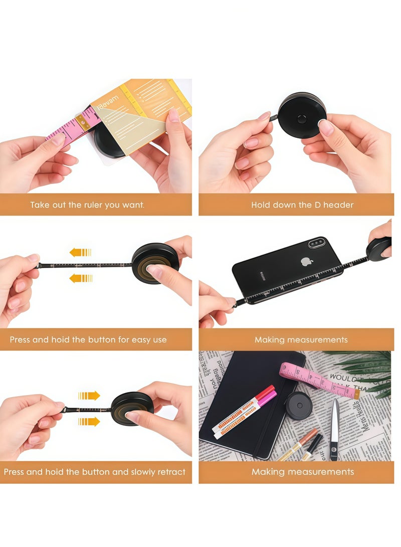 شريط قياس مزدوج، عبوة من قطعتين، لقياس وزن الجسم، مناسب للخياطة، والتطريز، والحياكة، والفينيل، والأعمال اليدوية المنزلية. طوله 60 بوصة، ناعم، وردي أنيق، وأسود قابل للسحب، بمقياسين مزدوجين. - Image 5