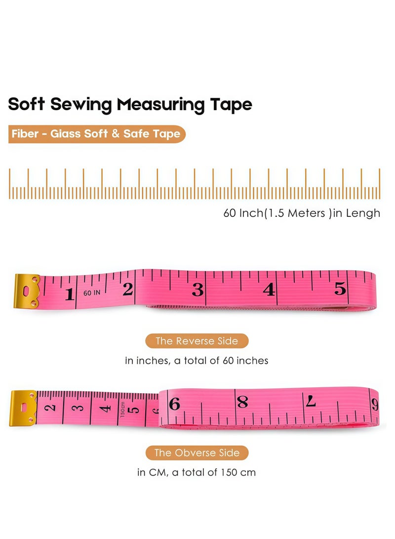 شريط قياس مزدوج، عبوة من قطعتين، لقياس وزن الجسم، مناسب للخياطة، والتطريز، والحياكة، والفينيل، والأعمال اليدوية المنزلية. طوله 60 بوصة، ناعم، وردي أنيق، وأسود قابل للسحب، بمقياسين مزدوجين. - Image 2