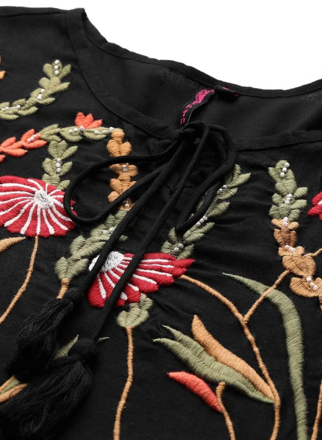 ISHIN ISHIN Black Floral Embroidered Mini Dress