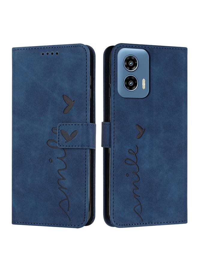 Green Tiger For Motorola Moto G Play 5G 2024 / G 5G 2024 Skin Feel Heart Embossed Leather Phone Case with Long Lanyard(Blue)