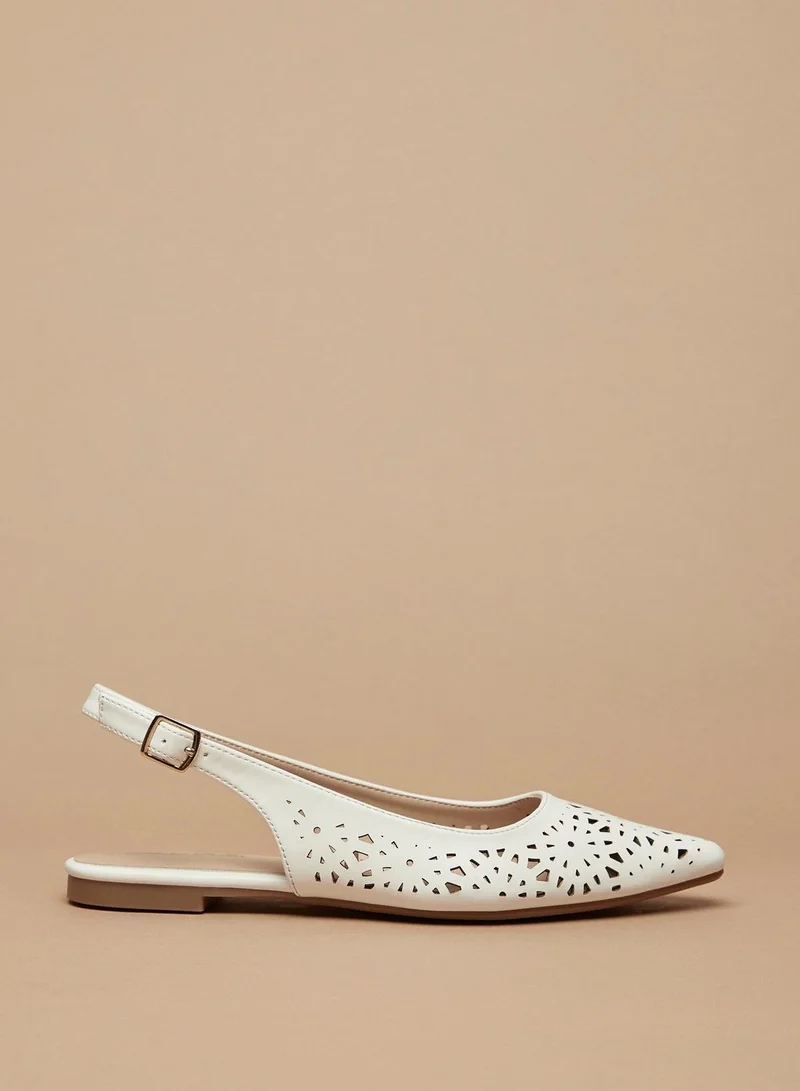Flora Bella Cutwork Detail Pointed Toe Ballerina Shoes with Slingback Buckle Closure