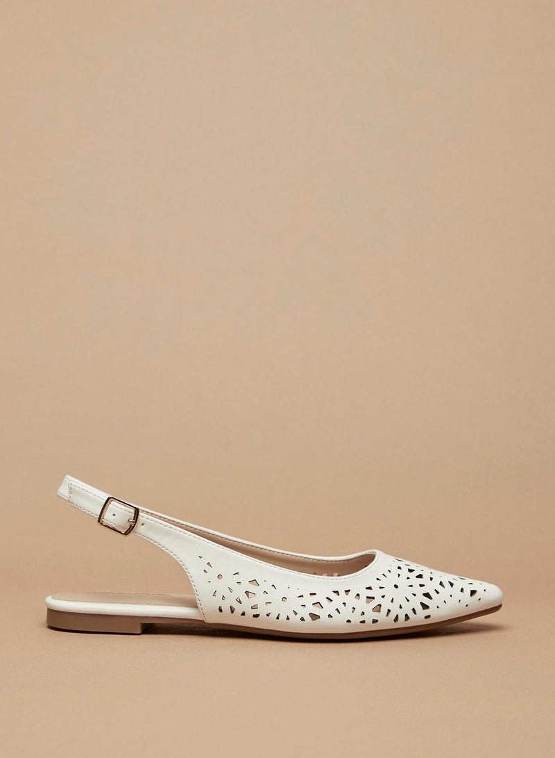 Flora Bella Cutwork Detail Pointed Toe Ballerina Shoes with Slingback Buckle Closure - Image 3