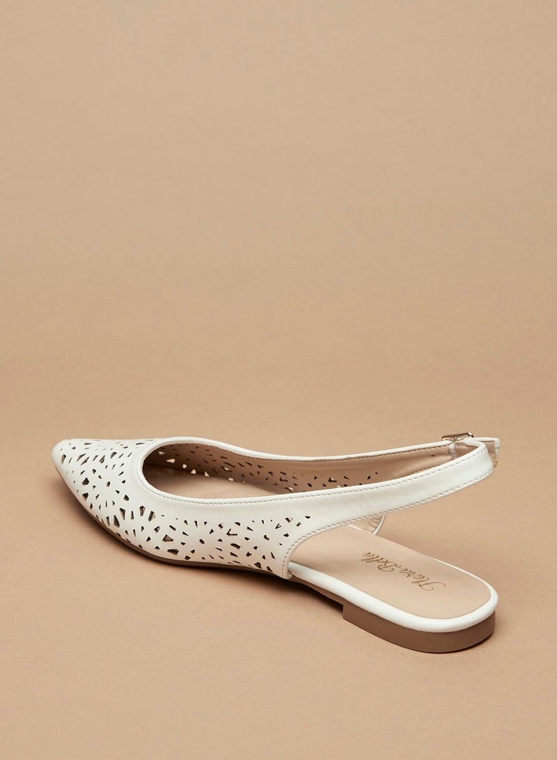 Flora Bella Cutwork Detail Pointed Toe Ballerina Shoes with Slingback Buckle Closure - Image 2