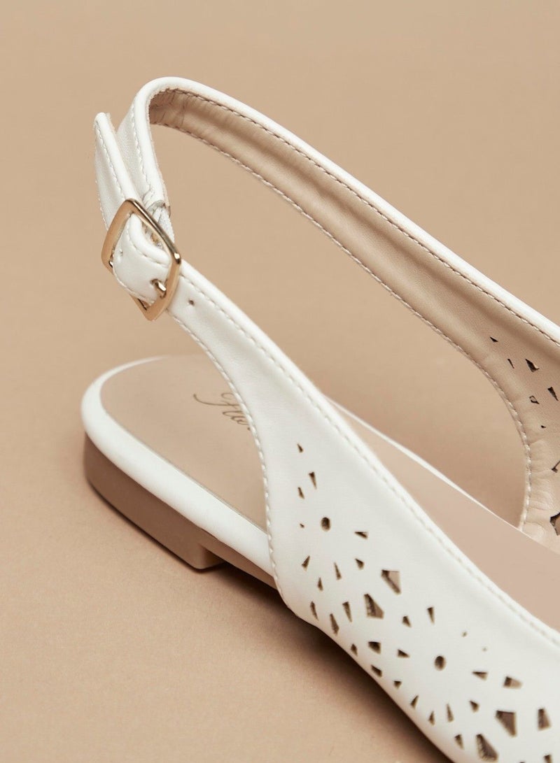 Flora Bella Cutwork Detail Pointed Toe Ballerina Shoes with Slingback Buckle Closure - Image 4