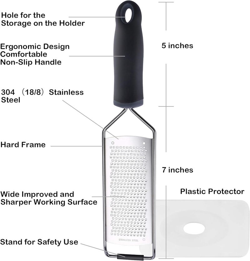 Baskety Lemon Zester & Cheese Grater Razor Sharp Stainless Steel Blade for Parmesan, Ginger, Garlic, Vegetables & Fruits - 12 Inch (Black) - Image 3
