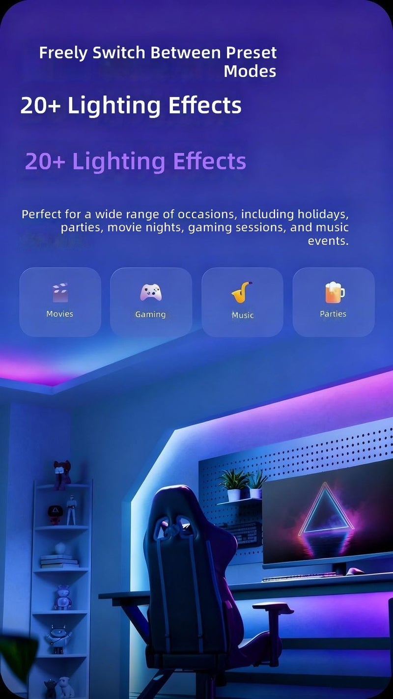 يلايت شريط إضاءة LED ذكي من Yeelight بتقنية RGBIC، 6 متر/12 متر، متزامن مع الموسيقى، تحكم بالتطبيق، ألوان متعددة للأجواء، لغرف الألعاب وغرفة المعيشة والممر - Image 3