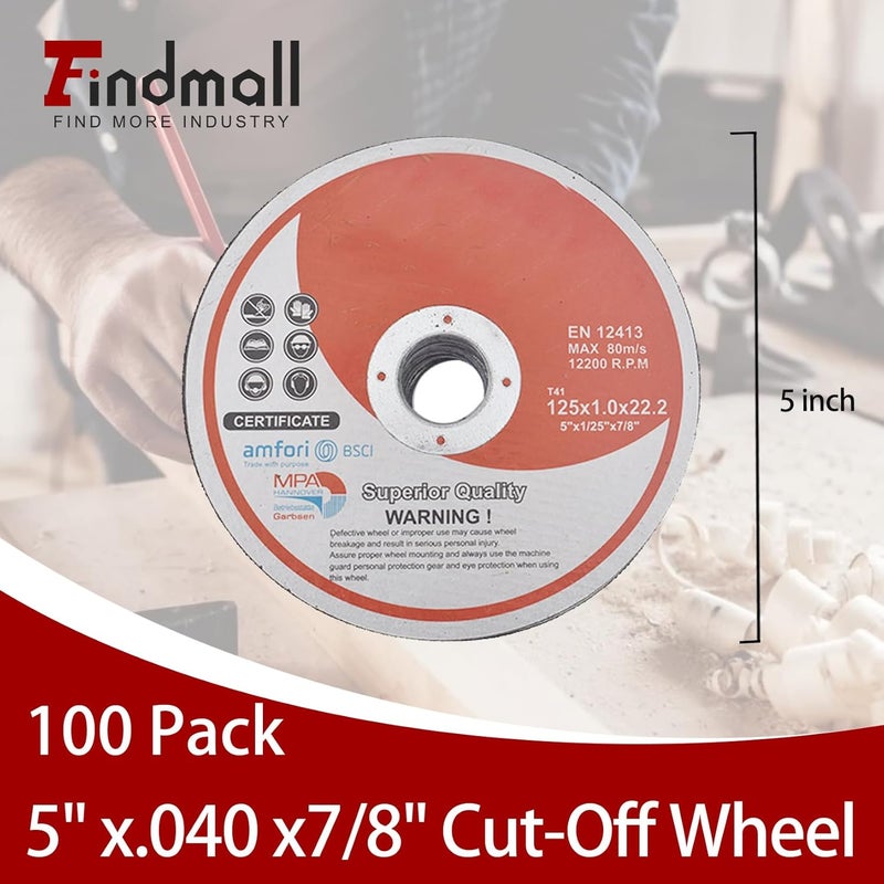 findmall 100 Pack 5" x.040 x7/8" Cut-Off Wheel - Metal & Stainless Steel Cutting Discs - Image 3