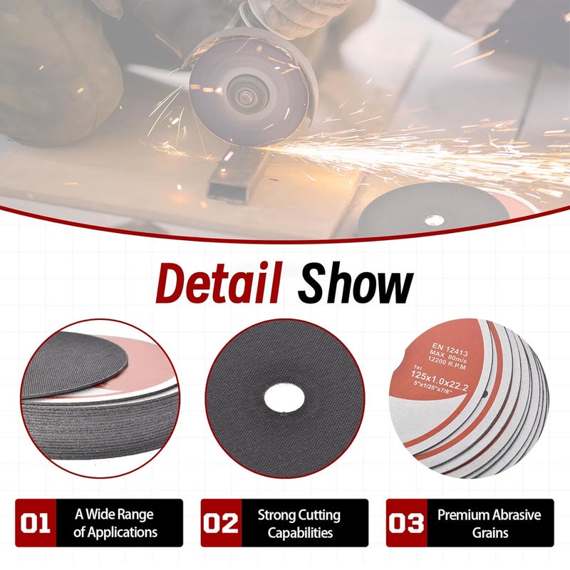 findmall 100 Pack 5" x.040 x7/8" Cut-Off Wheel - Metal & Stainless Steel Cutting Discs - Image 4