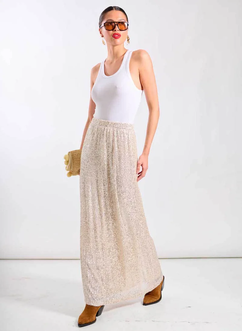 Needs No Label  Cream Sequin Midaxi Skirt for Women | Best Price UAE