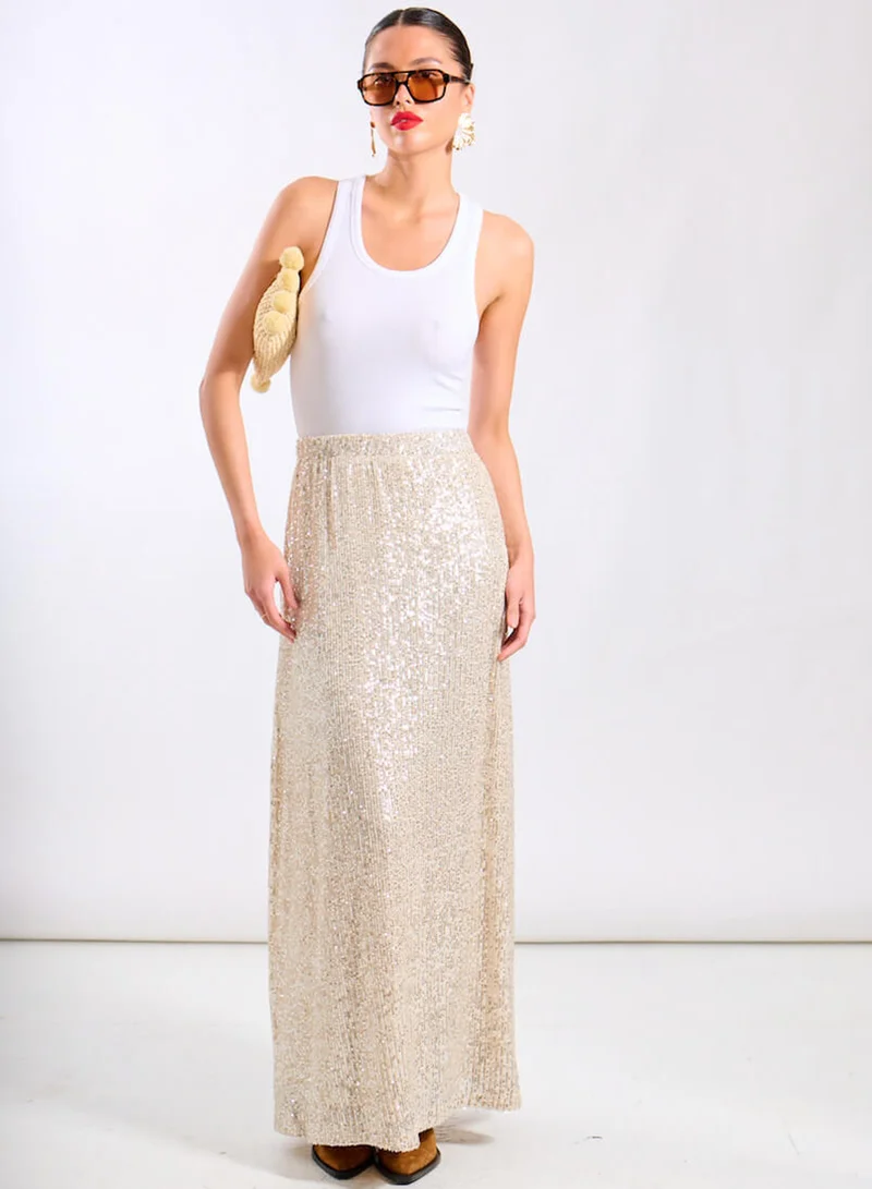 Needs No Label  Cream Sequin Midaxi Skirt for Women | Best Price UAE