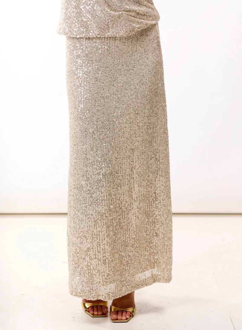 Needs No Label  Cream Sequin Midaxi Skirt for Women | Best Price UAE