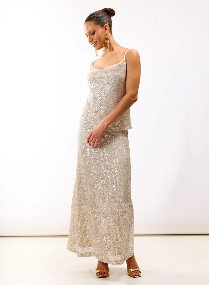 نيدز نو ليبل Cream Sequin Midaxi Skirt