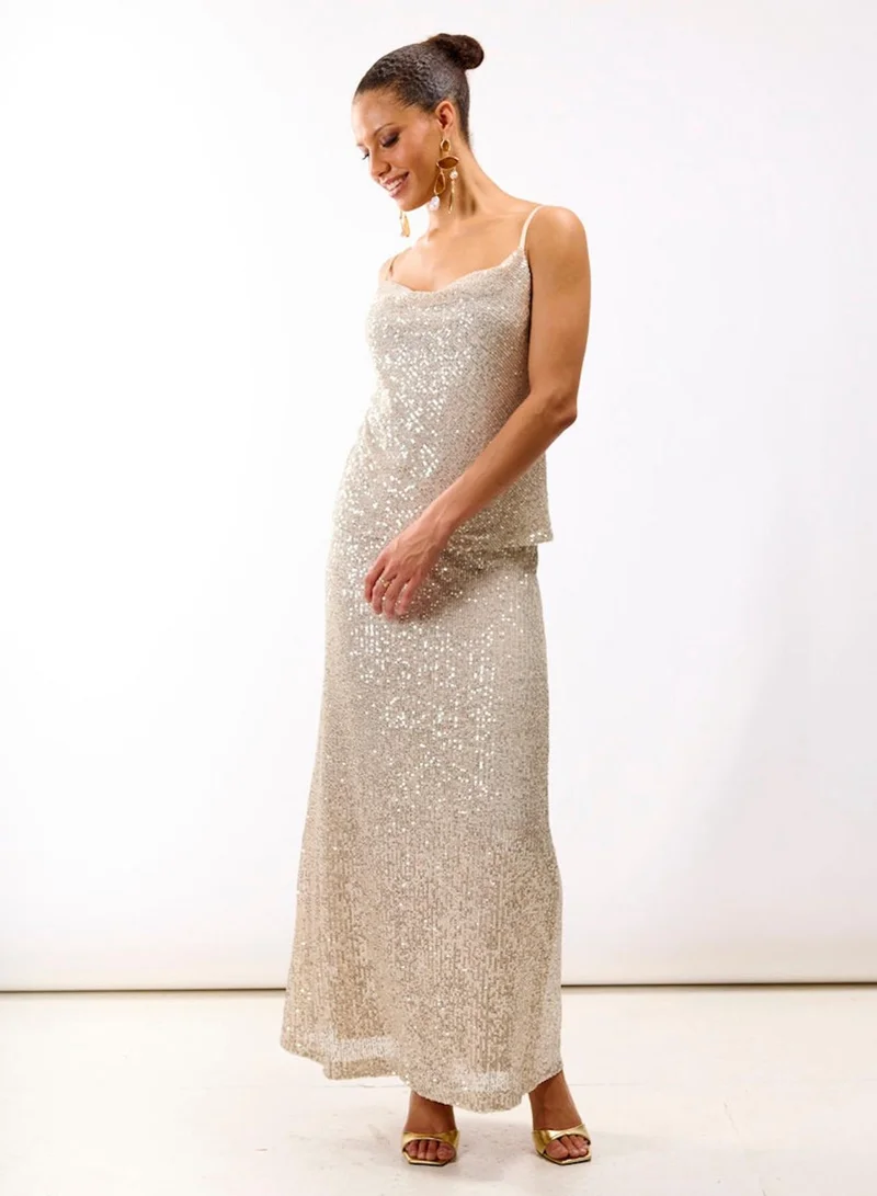 Needs No Label Cream Sequin Midaxi Skirt