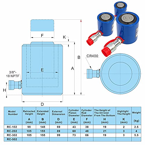 AMZCNC 30 Ton Hydraulic Cylinder Ram Single Acting 2 Inch Stroke 30T Hydraulic Cylinder Jack Lifting Jack Ram Portable Single Acting Lifting Cylinders with 50mm Stroke - Image 2