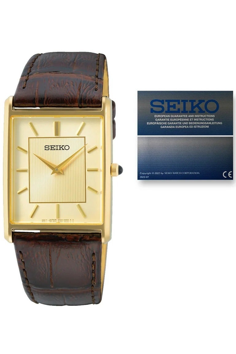 Seiko SWR064P1 Essentials Gold-Tone Rectangular Quartz Men's Watch - Image 1