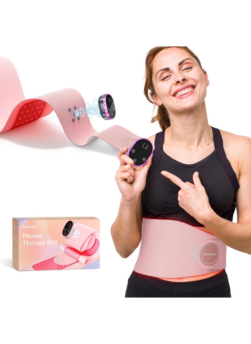 Scienlodic Scienlodic Red Light Therapy Belt - Rechargeable Infrared Light Therapy Device for Body - Vibration Wrap for Waist, Back, Belly, Thigh (Pink) 