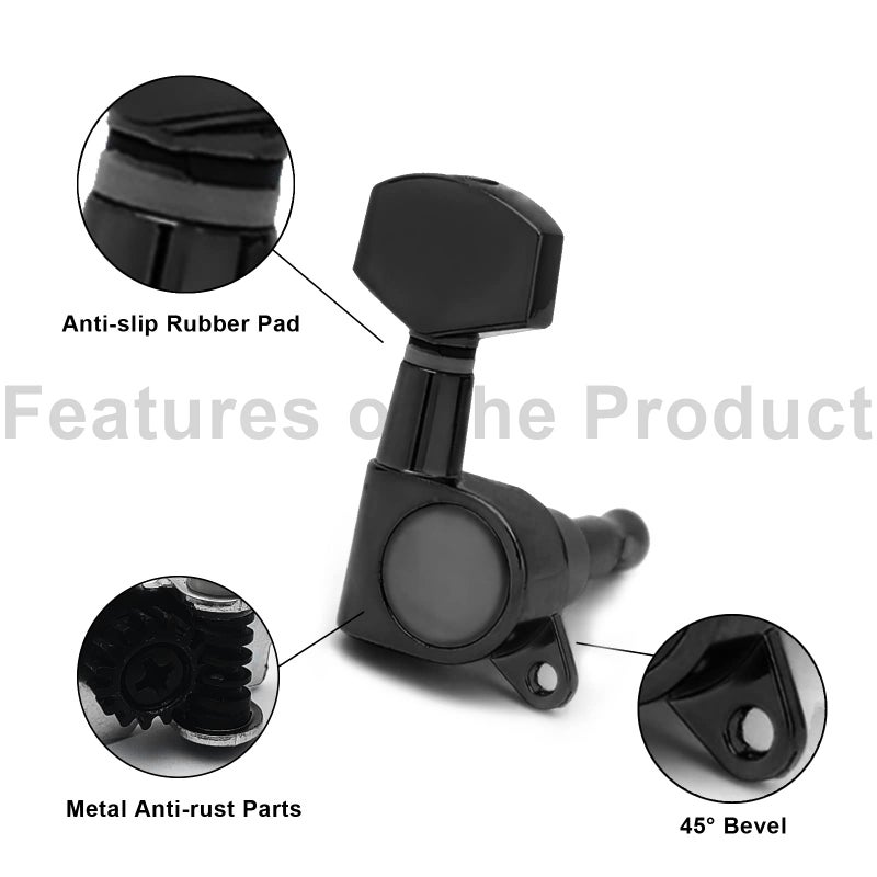 SAPHUE 6 Pieces 6R Guitar tuner pegs,Big Square Sealed guitar tuning pegs tuners machine heads,for Acoustic or Electric Guitar (Black) - Image 2