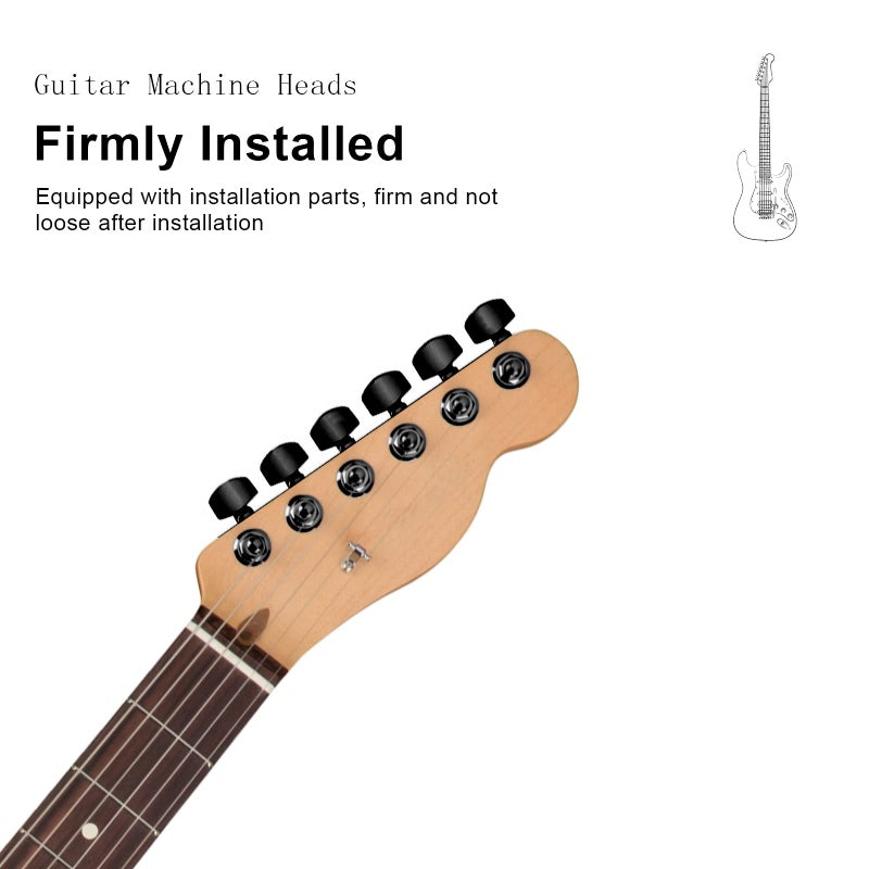 SAPHUE 6 Pieces 6R Guitar tuner pegs,Big Square Sealed guitar tuning pegs tuners machine heads,for Acoustic or Electric Guitar (Black) - Image 4