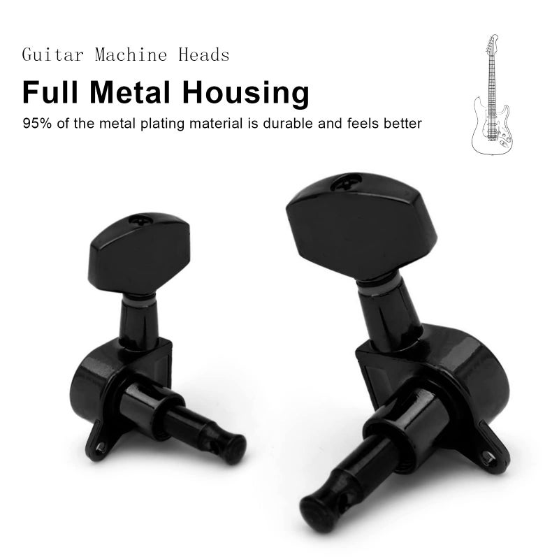 SAPHUE 6 Pieces 6R Guitar tuner pegs,Big Square Sealed guitar tuning pegs tuners machine heads,for Acoustic or Electric Guitar (Black) - Image 3