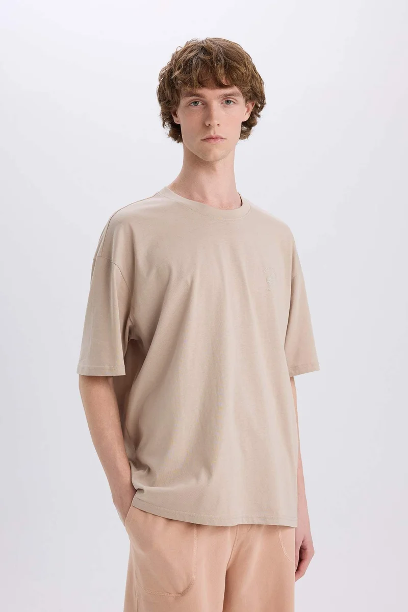 DeFacto Oversize Crew Neck Back Printed Cotton T-Shirt