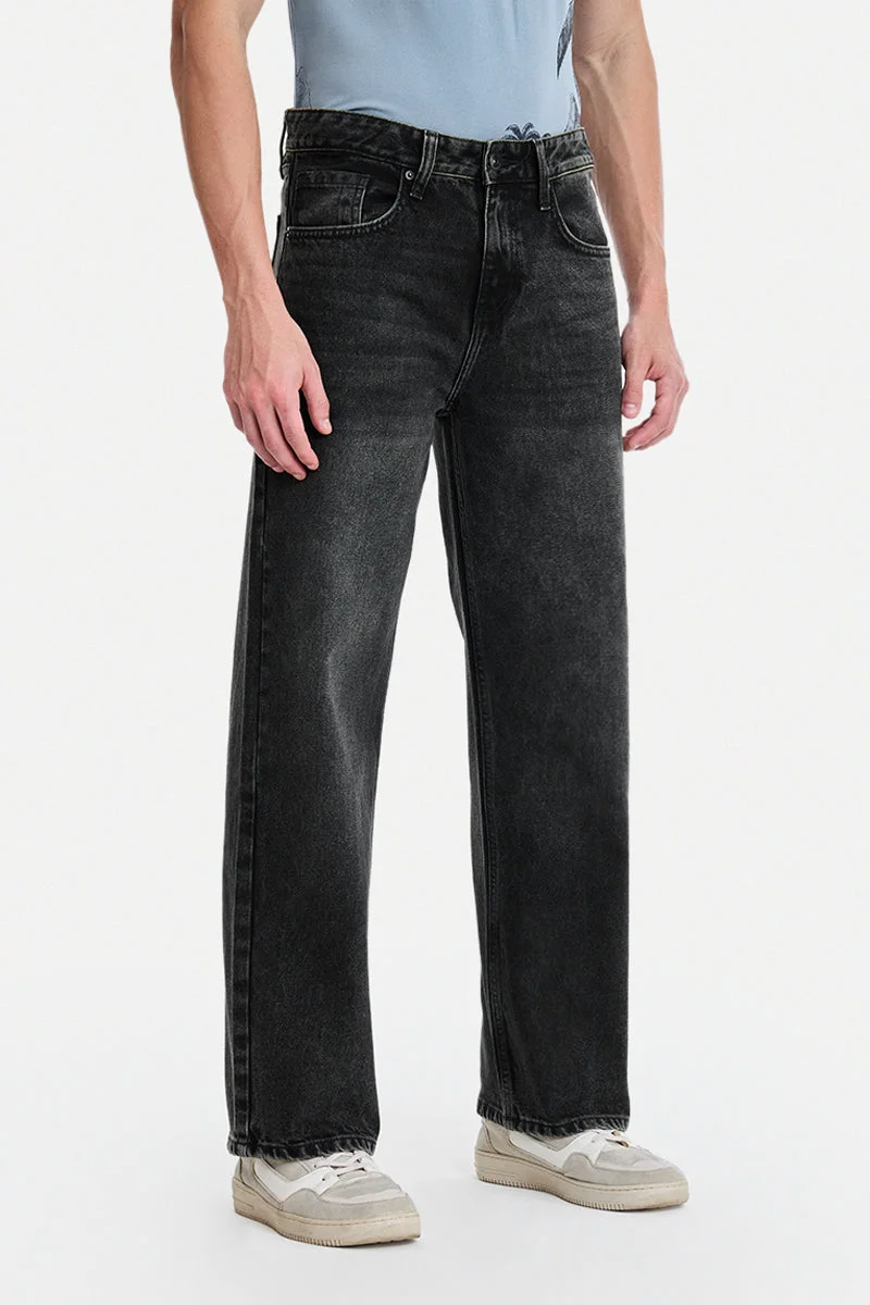 SNITCH Black Black Solid Straight Fit Casual Jeans for Men | Best Price UAE