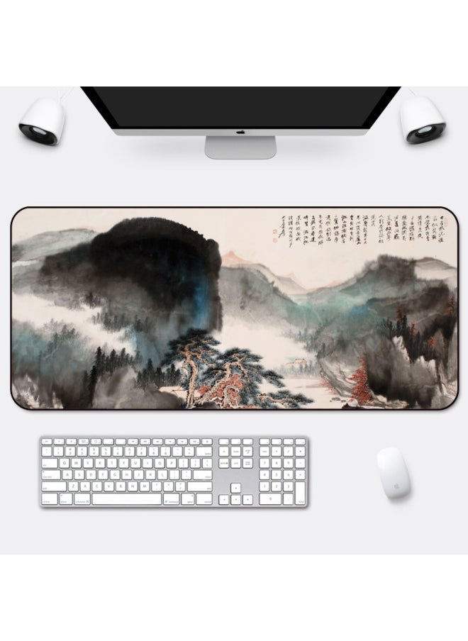 Generic - Chinese Style Oversized Mouse Pad Custom Thickened Office Cartoon Keyboard Pad Game Lock Edge Desktop Computer Desk Pad-Color:800x300x3mm-Pattern:Zhang Daqian Splashed Ink Chinese Painting Landscape - Image 1