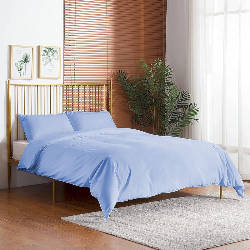 Day Care طقم غطاء لحاف مكون من 3 قطع من الألياف الدقيقة فائقة النعومة بحجم 61X91 بوصة وغطاء وسادة 300 TC بحجم 18X28 بوصة باللون الأزرق السماوي - Image 2