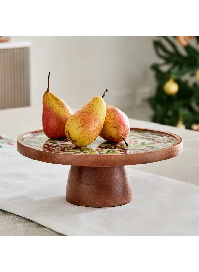 Home Box Berry Wooden Pedestal Cake Stand - 26.5x26.5x10 cm