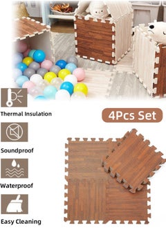 4Pcs Puzzle Floor Mats, Foam Floor Tiles Wood Grain Interlocking Mats Foam Interlocking Tiles Exercise Mat Floor Mat Crawling Mat Carpet with Border for Home Gym