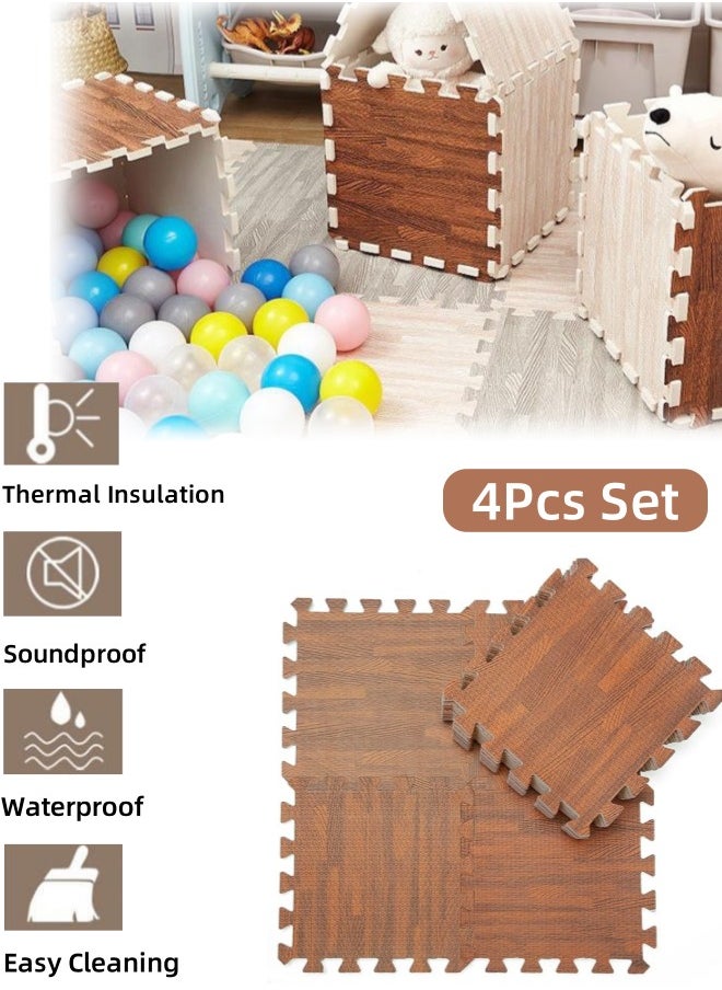 Generic - 4Pcs Puzzle Floor Mats, Foam Floor Tiles Wood Grain Interlocking Mats Foam Interlocking Tiles Exercise Mat Floor Mat Crawling Mat Carpet with Border for Home Gym - Image 1