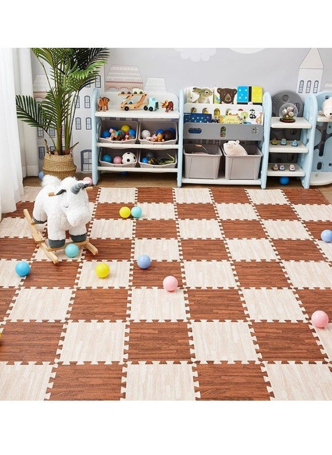 Generic - 4Pcs Puzzle Floor Mats, Foam Floor Tiles Wood Grain Interlocking Mats Foam Interlocking Tiles Exercise Mat Floor Mat Crawling Mat Carpet with Border for Home Gym - Image 1