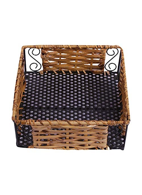 Pawan Emporium Pawan Emporium Wicker Handmade Square Tray for Dressing Table Dinning Table Storing Bathroom Towels 18 cm x 18 cm x 6 cm Beige PE_ 046  - Image 3