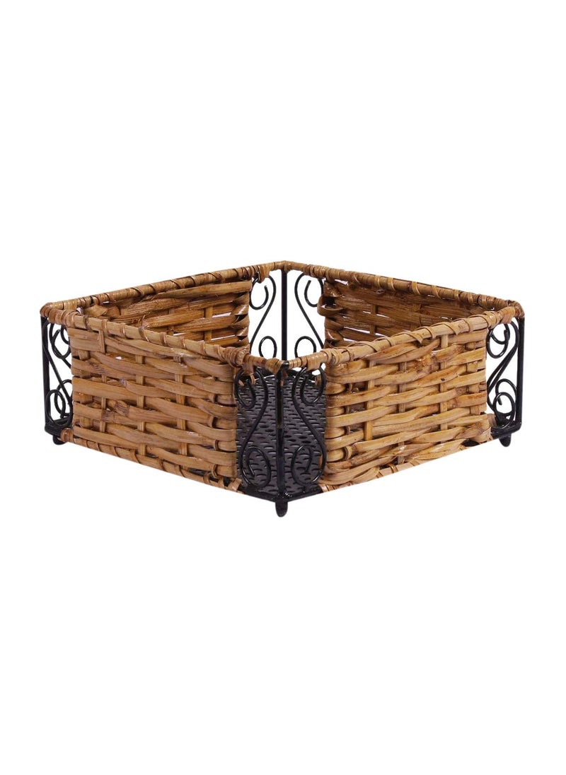 Pawan Emporium Pawan Emporium Wicker Handmade Square Tray for Dressing Table Dinning Table Storing Bathroom Towels 18 cm x 18 cm x 6 cm Beige PE_ 046  - Image 2