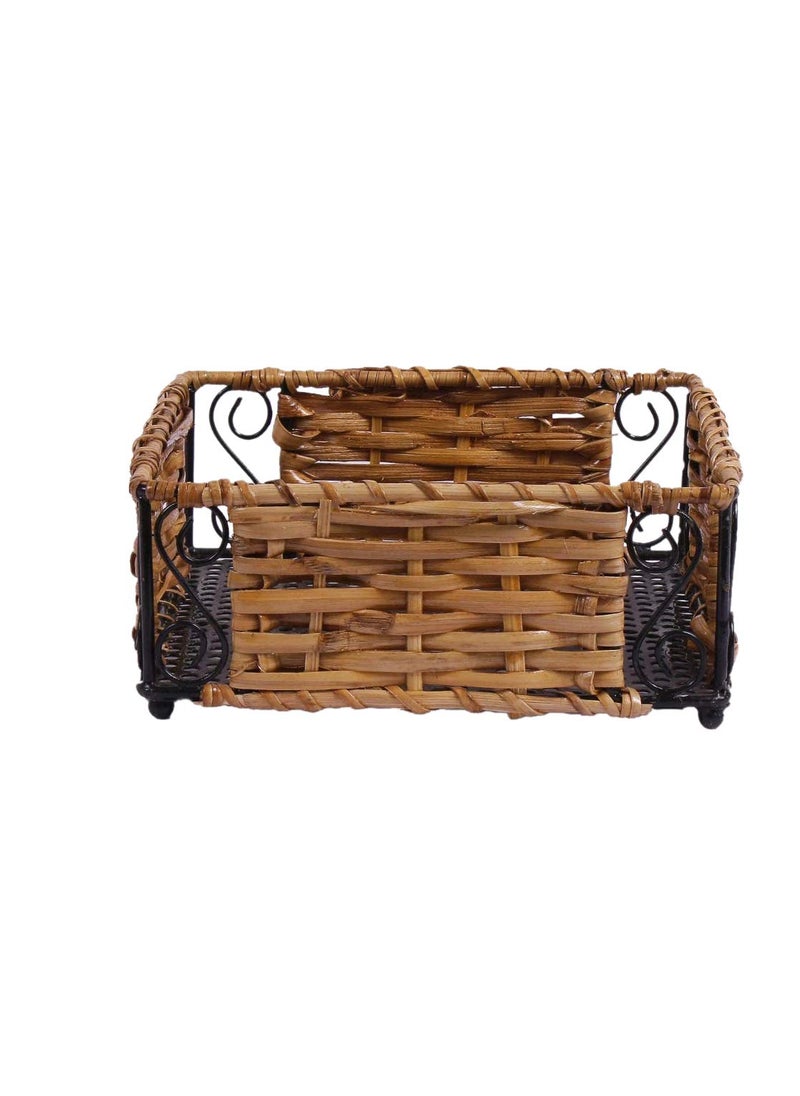 Pawan Emporium Pawan Emporium Wicker Handmade Square Tray for Dressing Table Dinning Table Storing Bathroom Towels 18 cm x 18 cm x 6 cm Beige PE_ 046  - Image 1