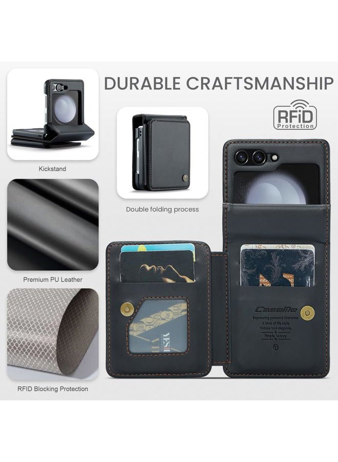 Kowauri for Samsung Galaxy Z Flip 5 Case with Card Holder, Galaxy Z Flip 5 PU Leather Wallet Case with RFID Blocking Card Slot Magnetic Closure Shockproof Protective Phone Cover for Women Men, Black - Image 4