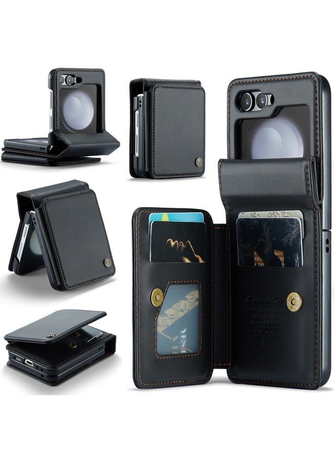 Kowauri for Samsung Galaxy Z Flip 5 Case with Card Holder, Galaxy Z Flip 5 PU Leather Wallet Case with RFID Blocking Card Slot Magnetic Closure Shockproof Protective Phone Cover for Women Men, Black - Image 1