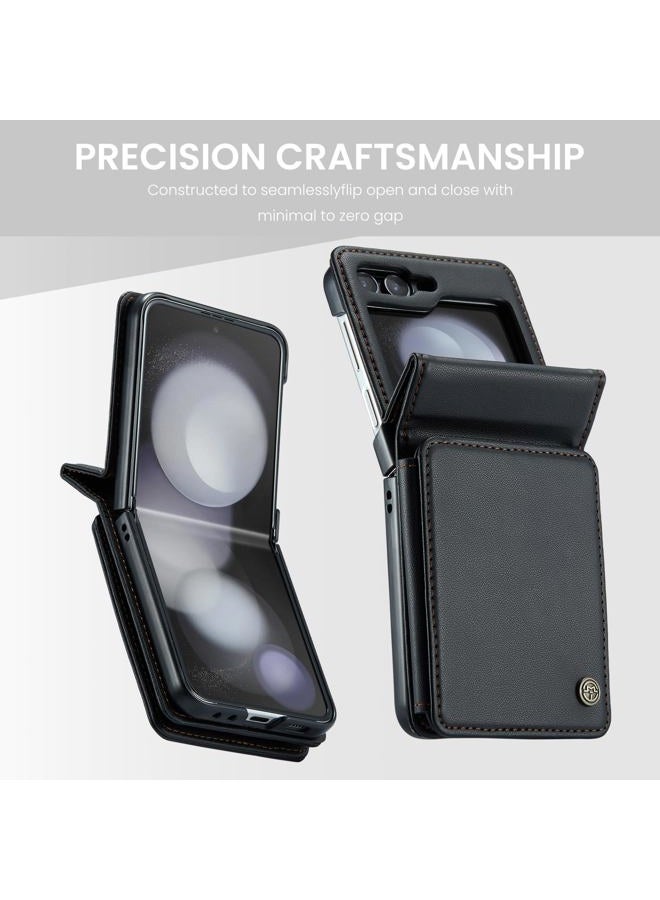 Kowauri for Samsung Galaxy Z Flip 5 Case with Card Holder, Galaxy Z Flip 5 PU Leather Wallet Case with RFID Blocking Card Slot Magnetic Closure Shockproof Protective Phone Cover for Women Men, Black - Image 5