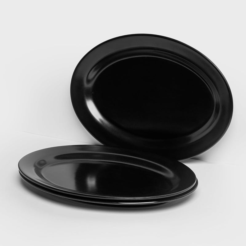 MN 3 Piece Premium Melamine Oval Serving Plate Black | Easy to Store Durable Shatterproof Dishwasher Safe Multiple Sizes | Unbreakable Melamine Oval Serving Plate (40cm) - Image 1
