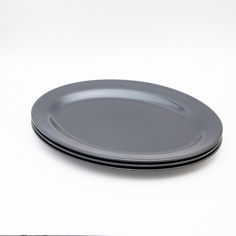 MN 3 Piece Premium Melamine Oval Serving Plate Black | Easy to Store Durable Shatterproof Dishwasher Safe Multiple Sizes | Unbreakable Melamine Oval Serving Plate (40cm) - Image 4