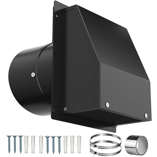 Popbee 6 Inch Wall Vent with Screen and Damper, Galvanized Steel Hooded Wall Vent Cover Black Metal Exhaust Duct Cap Kit with Hose Clamp Aluminum Foil Tape Screw for Outdoor Laundry Room Kitchen Range Hood - Image 1