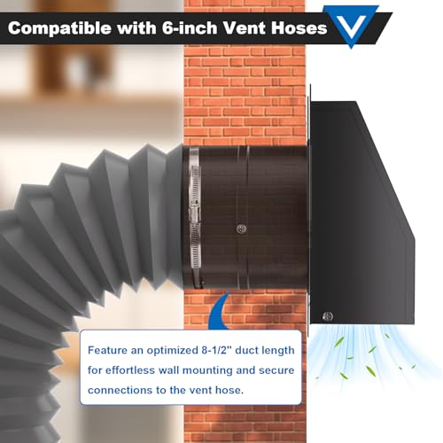 Popbee 6 Inch Wall Vent with Screen and Damper, Galvanized Steel Hooded Wall Vent Cover Black Metal Exhaust Duct Cap Kit with Hose Clamp Aluminum Foil Tape Screw for Outdoor Laundry Room Kitchen Range Hood - Image 4