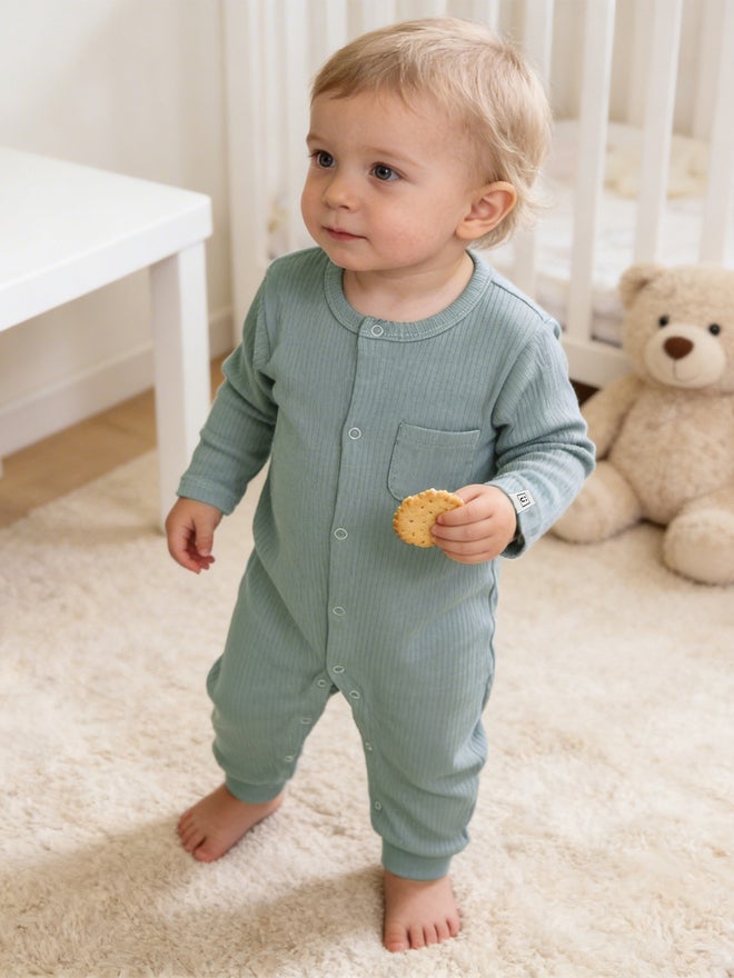 Babies Basic Premium Ribbed Cotton Sleepsuit/Romper - Image 3